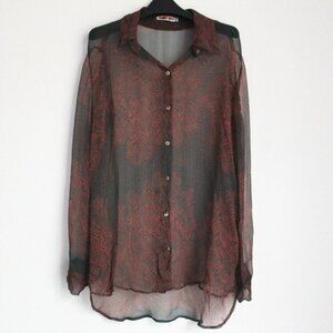 Johnny Was Floral Print Sheer Button Down Silk Blouse, Size S
